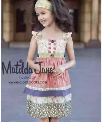 Matilda Jane Girls 8 Serendipity 'Lucky Stars' Apron Dress In Boho Patchwork EUC • $23