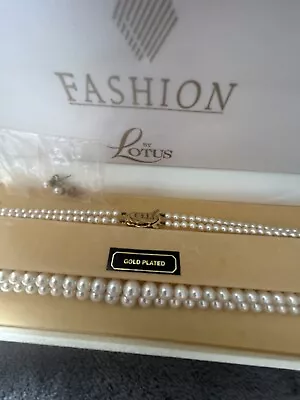 Lotus Fashion  Pearl Necklace’ Earrings Boxed Hardy Used • £28