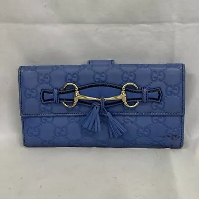 Auth Gucci Long Wallet Emily Guccissima Blue 295357 Leather Japan 230822 • $108.80