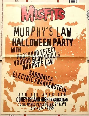 Misfits Murphys Law  Ultra Rare Vint 1995 Poster 10/31/95 Coney Island High Nyc • $79.99