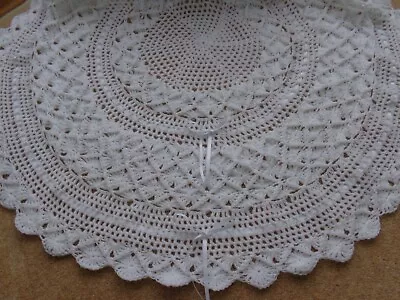 New Baby Shawl White Crochet 40 Round 4 Ply Christening Baptism Blanket Photos • £24.99