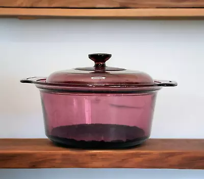 VTG Corning Vision Ware Dutch Oven 3.5 Liter W Lid Casserole Cranberry Ribbed 90 • $16.72