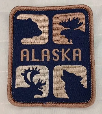 Alaska Patch Bear Moose Caribou Wolf Silhouettes Souvenir Sew On Badge PA35 • $9.99