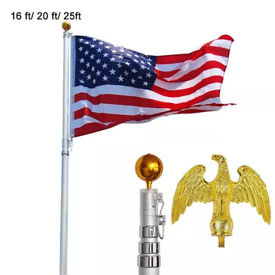 20' 25' FT Flag Pole Aluminum Flagpole Kit 3x5' American US Flag Fly Outdoor • $18.99