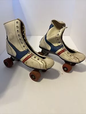 Vintage Roller Skates White Blue Red Size 6 Official Roller Derby • $16