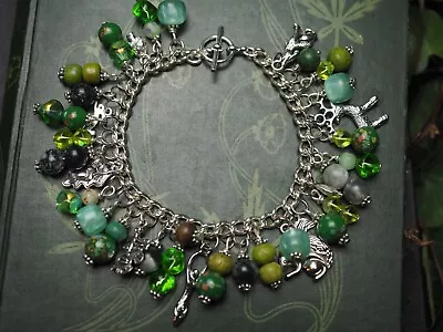 The Goddess & The Greenman Charm Bracelet - Gemstones Animals Wicca Pagan • £25