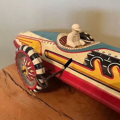 Vintage 1930's Marx Wind Up Tin Toy Lithograph Boat Tail Racer WORK Car & Driver • $110