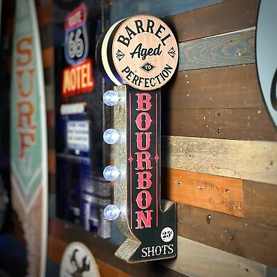 Bourbon Whiskey Barrel Aged Double Sided LED Sign W/ Vintage Arrow Shaped Design • $72.99