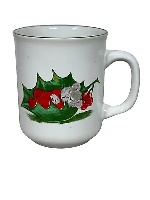 Mouse Sleeping In Holly Leaf Vintage Christmas Mug Made In Korea • $8.49