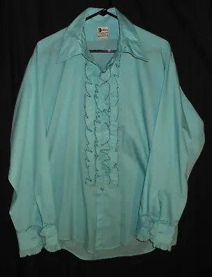 Vintage Ruffle Tuxedo Shirt Turquoise Delton Formal Dance Wedding  Prom Large • $46