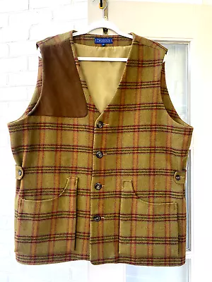J. Mclaughlin Men's Vintage Wool Hunting Shooting Suede Shoulder Patch Vest Xl • $59