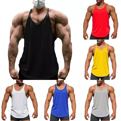 Navy Blue Slim Fit Vest Muscle Crew Neck Tank Tops Gym Undershirt Men's T Shirt • £13.54