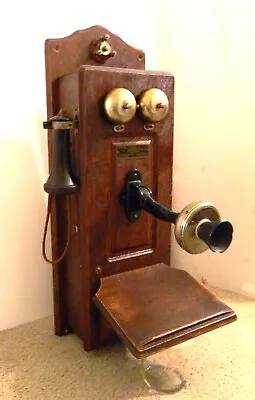 VTG 1904 All Original Wall Mount Crank Telephone Oak Cathedral Top 26   Untested • $350