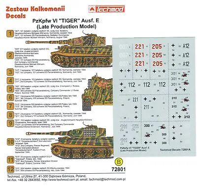 Techmod Decals 1/72 Pz Kpfw VI Tiger I Ausf E (Late) • £6.75