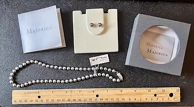 MAJORICA Faux Black Pearl 16” Necklace  Sterling NWT + Studs • $35