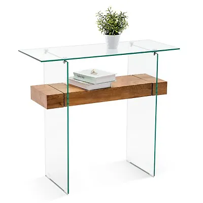 Ivinta Glass Console Table With Storage Wood Shelf Narrow Entryway Sofa Table • $165.90