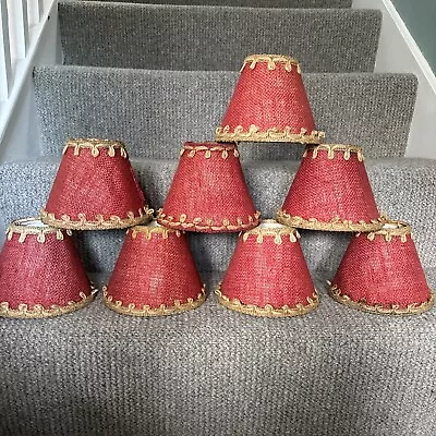 8 Vintage French Small Clip On Lamp Shades Red Parchment Candle Lampshades • £29.99