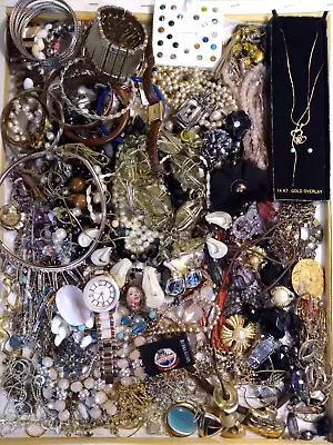 Vintage Mod 5Lbs 4oz Craft Junk Drawer Jewelry Lot Watches Necklaces S Cov NY • $18.50