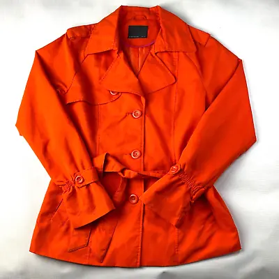 VERO MODA Bold Orange Ladies TRENCH COAT! Modern Belted Mid Length Sz Medium • $28.99