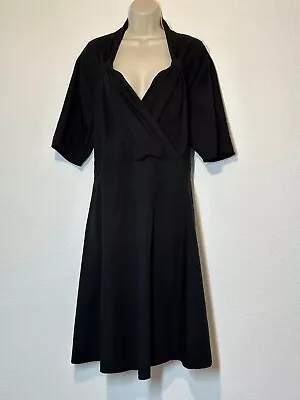 EShakti Black Pinup Dress Short Sleeves Cotton Swing VNeck Plus 4X 28W Pockets • $26