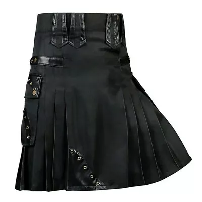 Lady Gothic Pleated Skirt Pocket Mens Scotland Skater Punk Retro Rave Black • $56.37