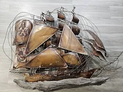 VTG Curtis-Jere-Style Boat Schooner Ship Wall Metal Art Sculpture 34”H 46 W  • £379.97