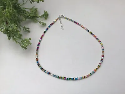 Necklace Handmade Multcoloured Multi Coloured Rainbow Seed Bead Choker Collar • £3.49