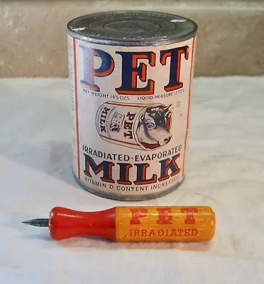 Antique Advertising Pet Evaporated Milk Tin With Opener Cow Logo • $16