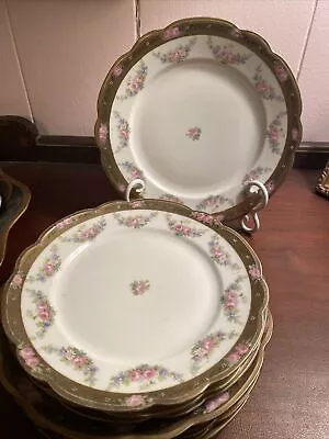 MORITZ ZDEKAUER M.Z. Austria Luncheon & Salad Plate Set Gold Pink Roses Swags • $21