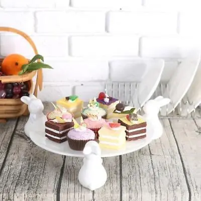 Decorative White Ceramic Cake Stand W/ Rabbit Design Bunny Dessert Serving Tray • $39.99