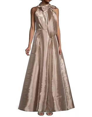 Aidan Mattox Womens Size 10 Copper High Neck Taffeta Ball Gown Dress Maxi • $148