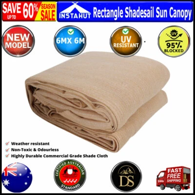 Instahut 6 X 6m Square Heavy Duty Shade Sail Cloth Heavy Duty Sand Sun Canopy • $79.81