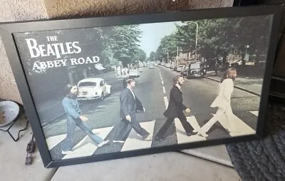 Vtg FRAMED The Beatles ABBEY ROAD LARGE 2’x3’ Wall Art Canvas Picture Print • £95.02