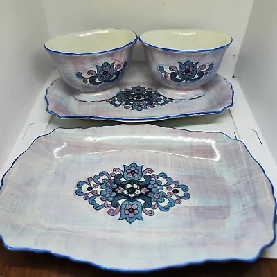 James Kent Staffordshire Old Foley Set 2 Dishes Serving Trays Blue Purple Floral • £39.99