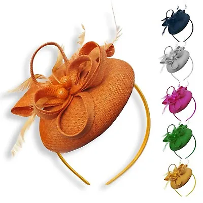 Round Pillbox Bow Sinamay Headband Fascinator Weddings Ascot Hatinator Races • £14.99