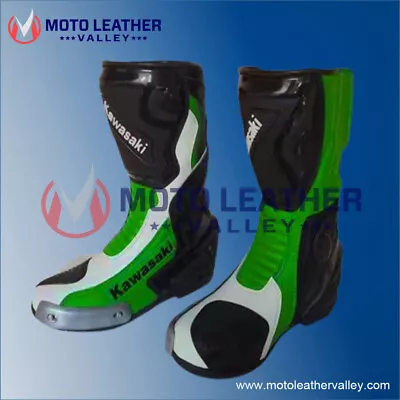 Mens Kawasaki Leather Long CE Motorbike Motorcycle Racing Sports Shoes Boots • $135