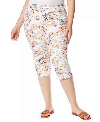 Gloria Vanderbilt Plus Size Printed Amanda Capri Vintage White Prism Garden NWT • $18.95