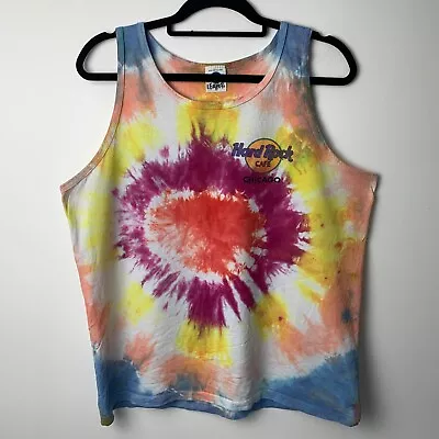 £30 • Buy Vintage Hard Rock Cafe Chicago USA Tie Dye Vest T-Shirt Size Men's Large L