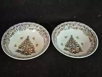 2 Queen's Myott Factory SEASONS GREETINGS Cereal Bowls 6 1/2  Christmas • $9.95