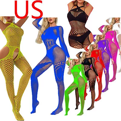 US Womens See-through Fishnet Bodysuit Jumpsuits Lingerie Bodystocking Nightwear • $6.29