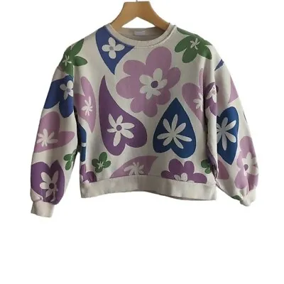 $25 • Buy Zara Girls Size 13-14 Floral Print Cotton Puff Sleeve Sweatshirt