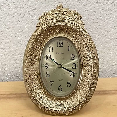 Vintage BULOVA Gold Ornate Floral Art Nouveau Desk Clock Mantle Clock Working • $49.98