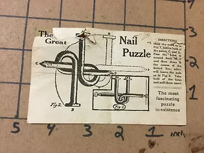 Vintage PUZZLE Related Paper: EARLY Solution -- THE GREAT NAIL PUZZLE • $25.21