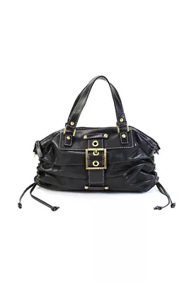 Rafe Womens Double Handle Zip Top Ruched Drawstring Shoulder Handbag Black • $41.49