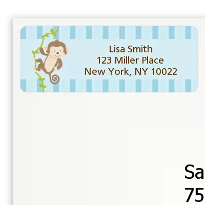 Monkey Boy Blue Shower Personalized Return Address Stickers 27 Label • $6