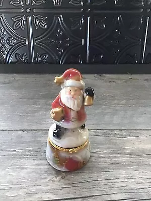 Vintage Santa Claus Ringing Bell Glossy Ceramic Hinged Trinket Box • $12.99