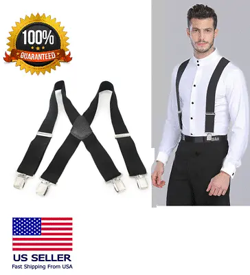 $5.98 • Buy Mens Braces Suspenders Black 50mm X Back Heavy Duty Biker Snowboard Trousers