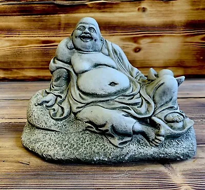 Stone Garden Laughing Buddha Laying Down Statue Ornament  • £26.20