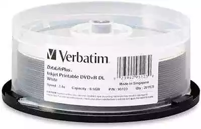 Verbatim 95123 DataLifePlus 8.5 GB 2.4x Inkjet Printable DL 20 Pack + FreeSleeve • $40