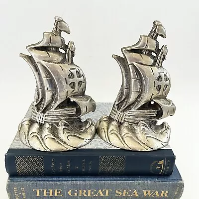 Vintage SAILBOAT Metal Bookends Heavy Nautical Navy Boat Ship Sea Coastal • $20